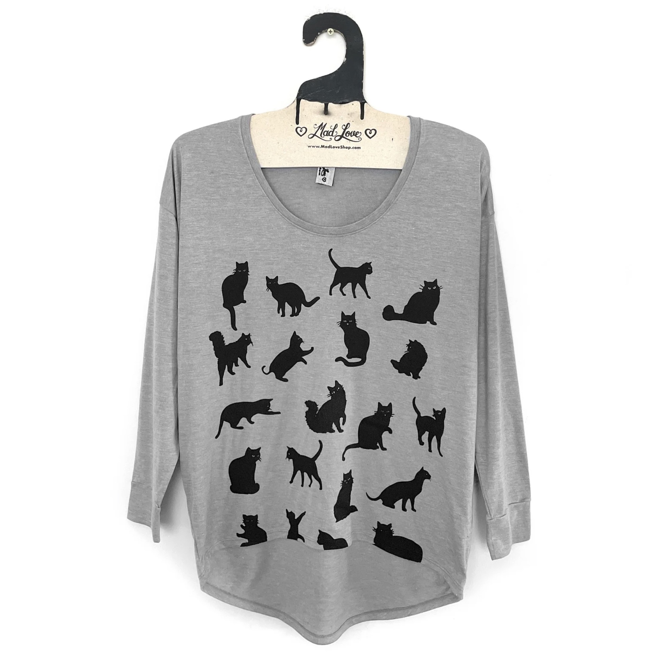 B-Girls Flowy with Cats Print Wolfbait & - Womens Sleeve Screen Gray Shirt Long Heather